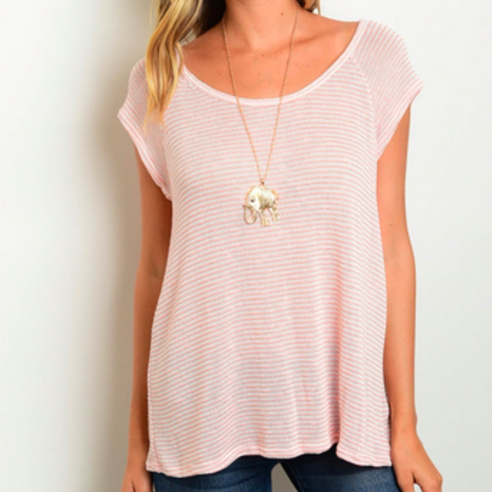 Peach and White Knit Top